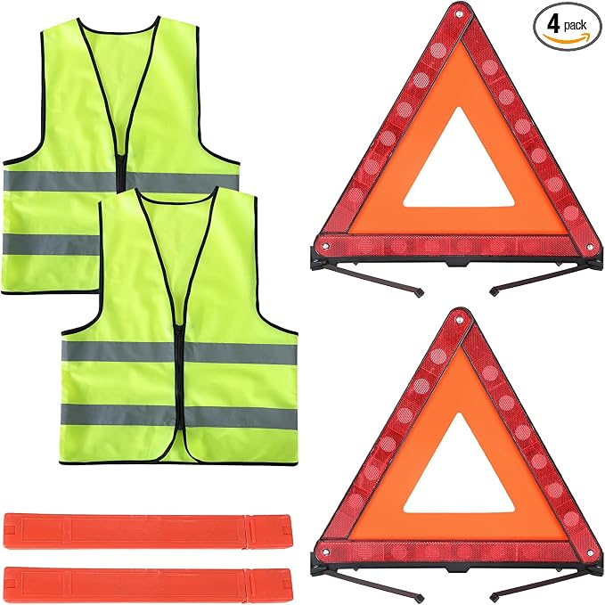 Warning Triangles Safety Triangle Emergency Kit Foldable Reflective Triangles with Base Roadside Triangle Kit with Reflective Warning Vest