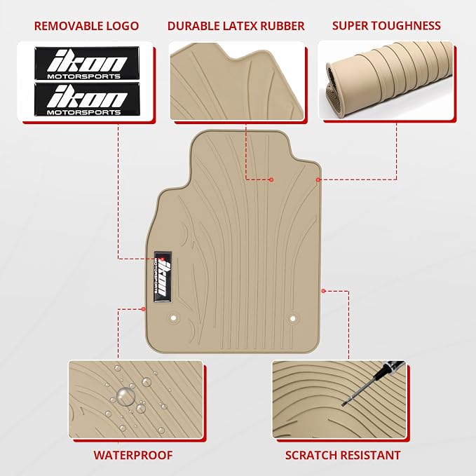 Fit 2008-2015 Chevrolet Cruze Custom Fit Floor Mat IKON Style Beige | IKON MOTORSPORTS, Fit 16 Cruze Limited, Latex Rubber Heavy Duty All Weather Season Car Auto Front Rear Carpets Liner 5PCS
