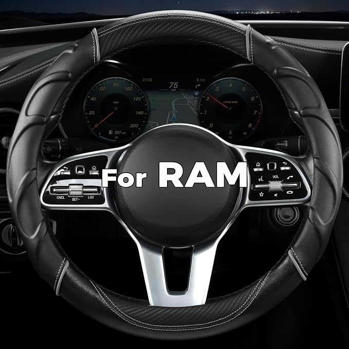 West Llama Customized Auto Car Steering Wheel Cover for Dodge RAM 1500 2500 3500, 15.5-16 inch (Black - Large Size)