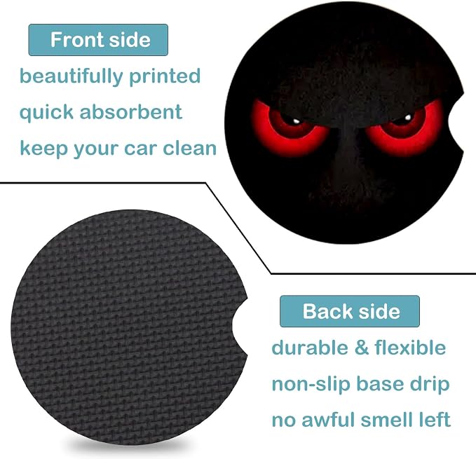 2 Pack Red Eye Car Cup Holder Coasters Universal Neoprene Coasters | 2.75" Universal Size Anti Slip Rubber Mat, Auto Cup Holder Accessories for SUV Truck, Red Eye Gifts for Women Men Mom