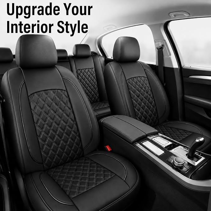 HChengkikz Car Seat Cover, Waterproof Nappa Leather (Black) | Breathable, Airbag compatible, Easy to Install, Universal Fit for Most Cars, Sedans, SUVs, Vans, Trucks