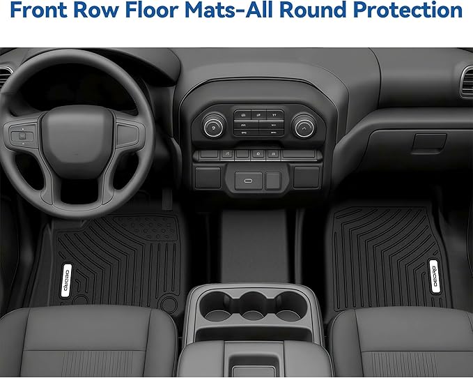 OEDRO Floor Mats Fit for 2019-2026 Chevrolet Silverado GMC Sierra 1500 & 2020-2026 2500HD 3500HD Crew Cab Bench Seat, All-Weather Protection Floor Liners, TPE Material Car Mats, Black