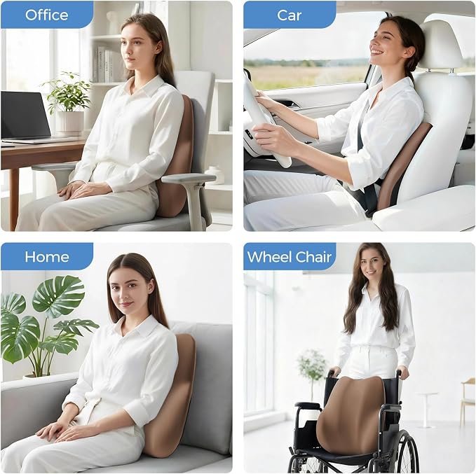 BEBAS Lumbar Support Pillow for Car, Memory Foam Back Cushion for Driving, Ergonomic Lumbar Pillow for Pain Relief, Comfort Lower Back Support for Office Chairs, Car Seat, Wheelchair -Brown