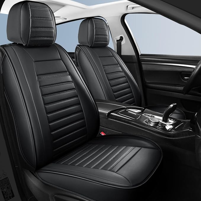HChengkikz Car Seat Cover, Faux Leather, Waterproof (Black) | Breathable, Airbag Compatible, Easy Maintenance, Universal Fit for Most Sedans SUVs Pick-ups Trucks