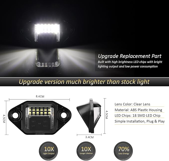 D-Lumina LED License Plate Light Tag Lamp Assembly for Fo'rd E150 E250 E350 E450 Econoline Van Super Duty, Powered by 18-SMD 6000K White LED Tag Light, Pack of 1