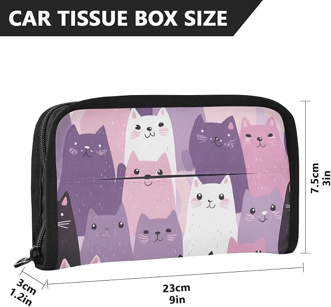 Car Visor Tissue Holder Mask Holder for Car, Car Tissue Box Sun Visor Napkin Holder Car Visor Accessories Adjustable Straps Reusable Durable Easy to Install Pink and Purple Cats