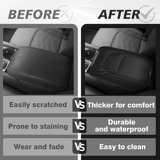 Muslogy Center Console Armrest Cover Fit for Nissan Pathfinder 2022-2025 2026 Accessories, Comfort Armrest Pad Console Lid Cushion Vegan Leather Regular Thick
