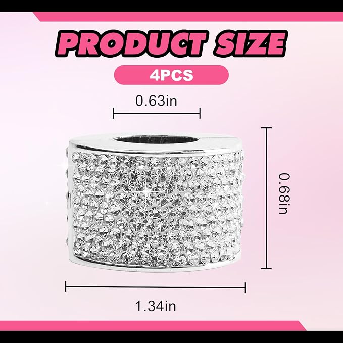 Rislobx 4PCS Magnetic Car Headrest Collars, Rhinestone Car Head Rest Collars Rings Decor, Bling Car Accessories for Women, Interior Decor Car SUV Truck (White)