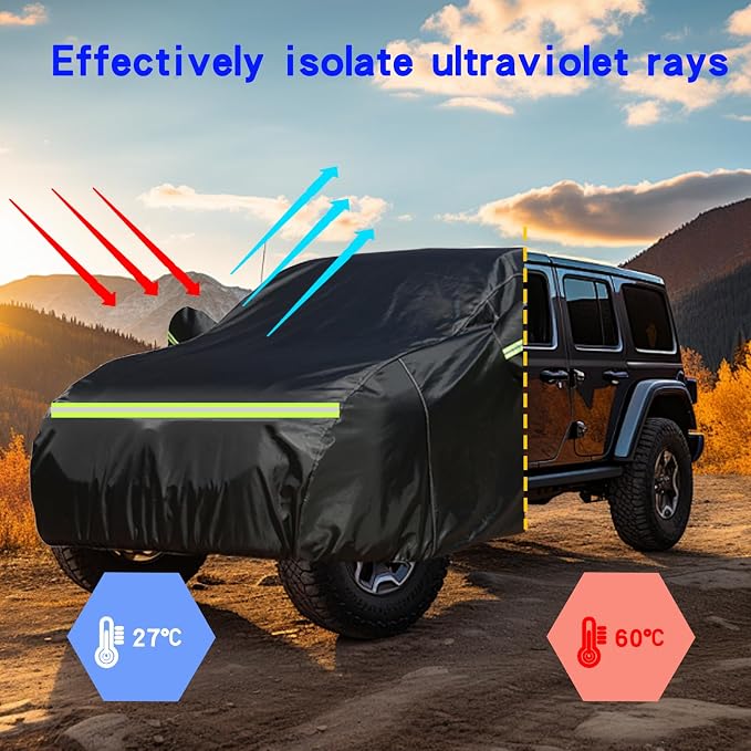 Waterproof Car Cover for Jeep Wrangler 2 Door, All Weather for Jeep Rain Cover for Automobiles, Outdoor Full Exterior for Jeep Covers Fits JK JL YJ TJ