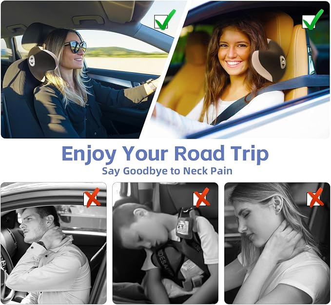 Really Useful Car Headrest Pillow, Headrest Cushion with Adjustable Strap | Ergonomic Design Car Nap Headrest - 100% Memory Foam & Breathable Removable Cover, Softness Road Trip Car Pillow(Gray, 1PC)