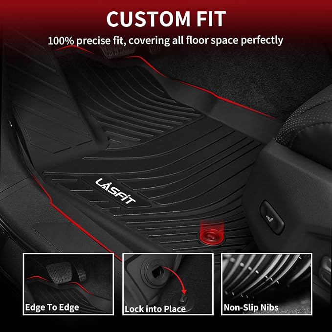 LASFIT Floor Mats&Trunk Mats for Toyota Highlander 8 Seats 2020-2025 2026 (Not for Hybrid), All Weather TPE Floor Liner & Cargo mats for Highlander，Front&Rear 4 Rows mats.
