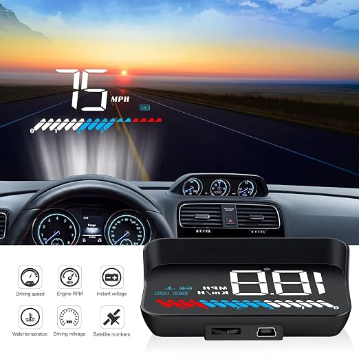 Heads up Display for Cars Car HUD M7, Digital Speedometer for Car OBD/GPS Smart Gauge, Driving Speed, Engine RPM, Voltage, Water Temperature, Etc.., Speedometer for Car Works Great for All Cars