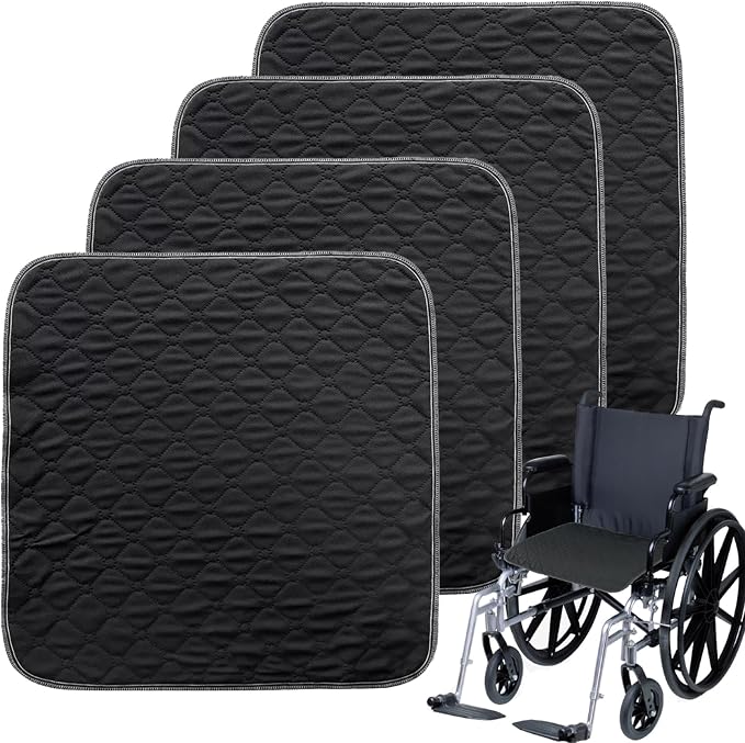 Waterproof Chair Pads for Incontinence, 4 Pack Washable Seat Protector Pads 20"x20", Absorbent Wheelchair Pad Covers, Reusable Incontinence Pads for Adults Elderly Kids & Pets, Black