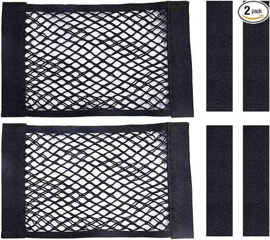 2PCS Universal Car Cargo Net with Adhesive Tape, 9.8×15.7in Trunk Storage Mesh Pocket Wall Mount Organizer Bag for Car RV SUV Boat Truck Camper Van Trailer (Black)