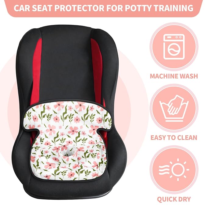 HunnmingRe 2 Pack Floral Car Seat Protector for Potty Training Waterproof Piddle Pad Cover from Spillages Nappy Leaks Toilet Training Anti Slip Backing Strollers Carseat Liner for Toddlers Babies