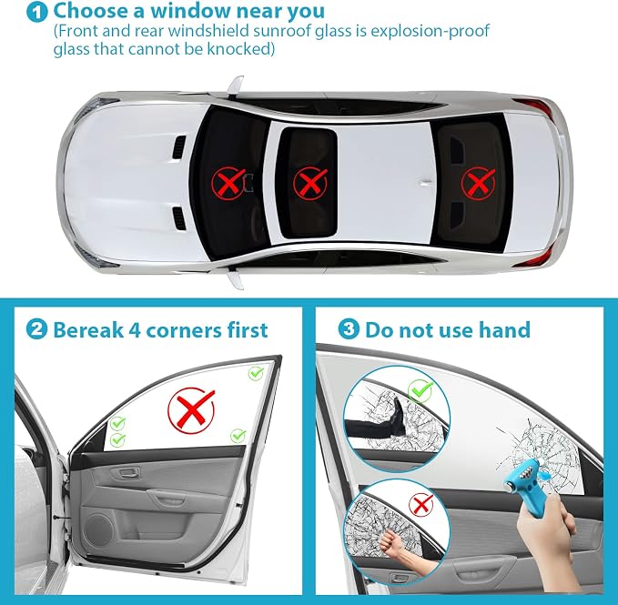 Window Breaker, 3-in-1 Emergency Escape Tool with Car Window Breaker and Seatbelt Cutter, Car Safety Hammer Car Essentials Tool for Women（Blue）