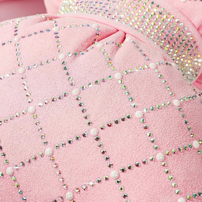 Carwales Car Headrest Pillow Pink Sparkly Bling Rhinestone Accessories for Women Bow Seat Neck Support Pillow for Travel Driver Chair Head Rest 2pcs