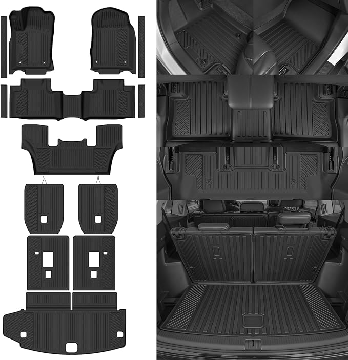 Custom Fit Floor Mats for 2013-2015 Dodge Durango 6 Seats/Captain Seat, All Weather TPE Floor Liners & Trunk Mat & 2nd/3rd Row Backrest Mat & Door Sill Guard, Full Set Interior Accessories