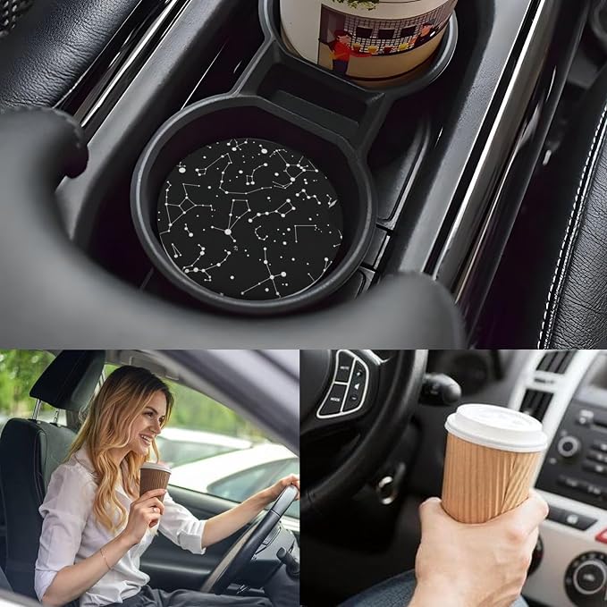 Ceramic Car Cup Coasters 2PCS - Galaxy | with Cork Back & Finger Slot, Anti-Slip Shock Absorbing, Universal Car Interior Accessories for Men Women