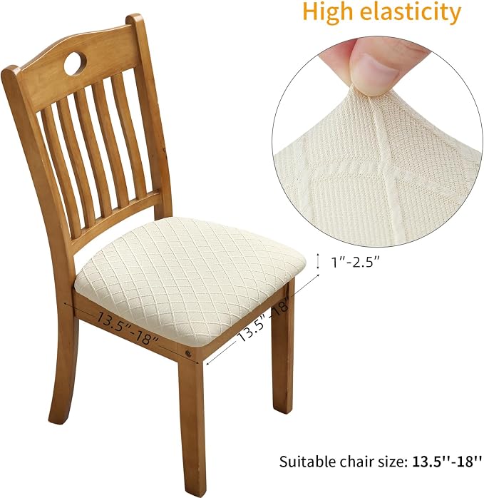 Fuloon Stretch Chair Seat Covers 2 PCS, Removable Washable Dining Chair Covers Anti-Dust Dining Room Seat Cushion Slipcovers (2, Beige)