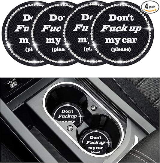 4 PCS Bling Car Cup Coaster, 2.75 Inch Anti-Slip Cup Holder Insert Coasters, Universal Crystal Rhinestone Auto Drink Car Cup Mat, Interior Car Accessories for Women Girls (Black)