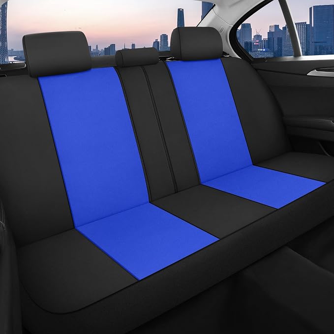 CAROMOP Waterproof Car Seat Cover Full Seats, Neoprene Seat Covers for Cars,Split Bench Compatible Car Interior Covers, Universal Fit Most Car Sedan Truck SUV(Black/Blue)