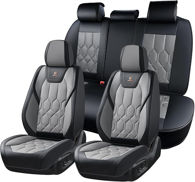 Huidasource Leather Seat Covers, Universal Fit for Most Cars, Black&Gray | Full Coverage, Easy Install with Velcro, Airbag Compatible, Retains Seat Functions & Cupholders