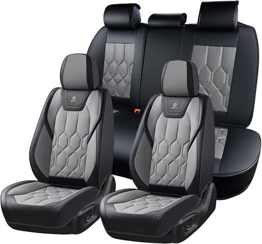 Huidasource Leather Seat Covers, Universal Fit for Most Cars, Black&Gray | Full Coverage, Easy Install with Velcro, Airbag Compatible, Retains Seat Functions & Cupholders