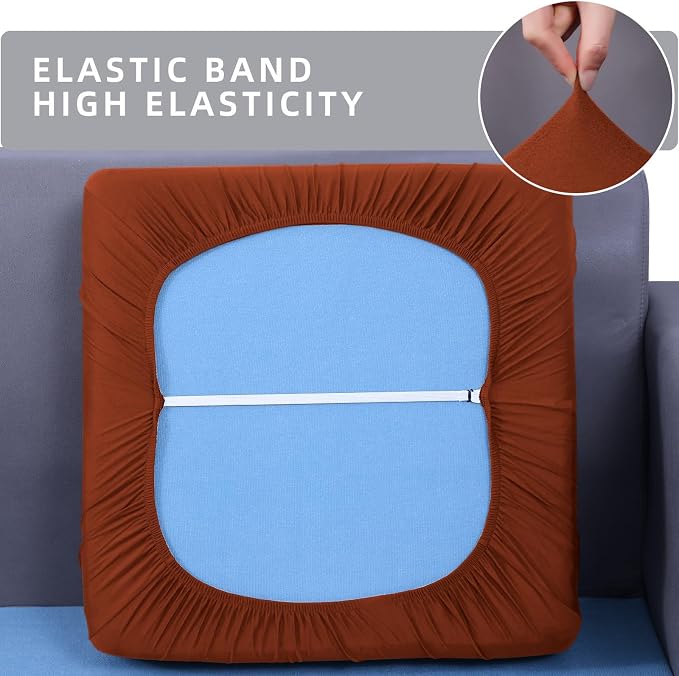 hyha Waterproof Couch Cushion Covers, Stretch Sofa Couch Seat Slipcover for Dog Washable, Non-Slip Waterproof Outdoor Cushion Covers for Patio Furniture Replacement (3 Pieces, Rust)