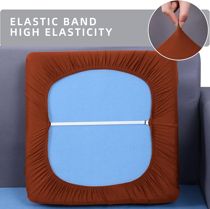 hyha Waterproof Couch Cushion Covers, Stretch Sofa Couch Seat Slipcover for Dog Washable, Non-Slip Waterproof Outdoor Cushion Covers for Patio Furniture Replacement (1 Piece for Medium, Rust)
