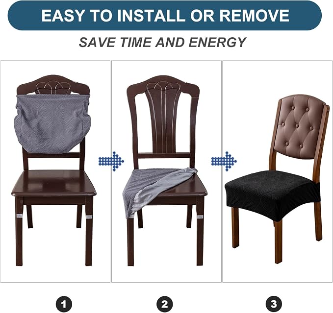 Removable and Washable Seat Covers for Dining Room Chairs Set of 4 - Waterproof Stretch Chair Seat Slipcovers, No Back Covers