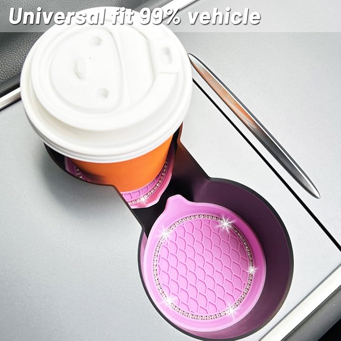 NBTEPEM 4PCS Bling Car Coasters, Non-Slip Insert Water Bottle Holder Pads, Bling Crystal Rhinestone Dustproof Automotive Interior Accessories, Universal for Vehicles, Trucks, RVs (4 pcs, Pink)