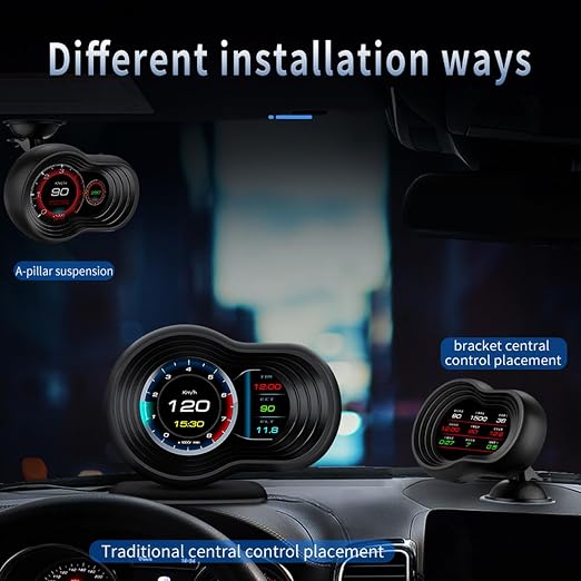 obd2 Gauges Display Heads up Display for Cars F9 with Navigation, Digital Speedometer for Car with Water Temperature, Voltage, Fuel Consumption, RPM,Multiple Alarm Functions, Speedometer Plug and Play