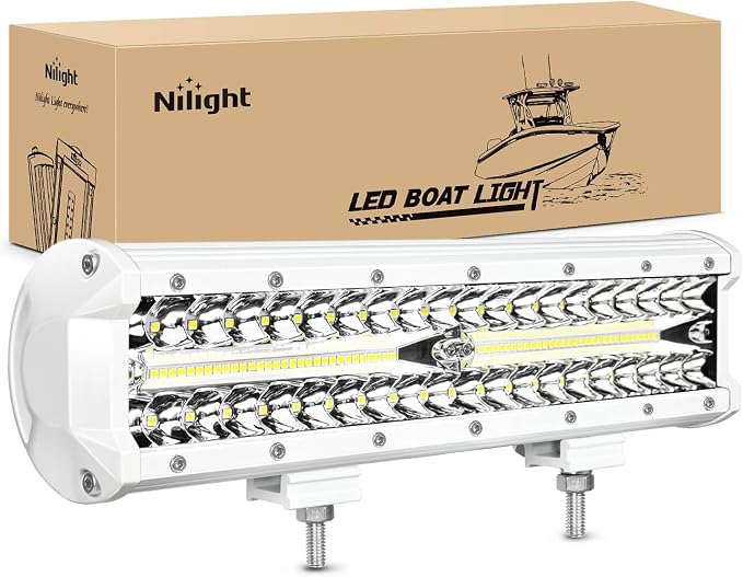 Nilight Marine LED Light Bar Navigation Lights 12 Inch White Spot Flood Combo Ponton Boat Deck Dock Lighting for Night Fishing T-top Stern Yacht Port Sailboat Trucks Tractors