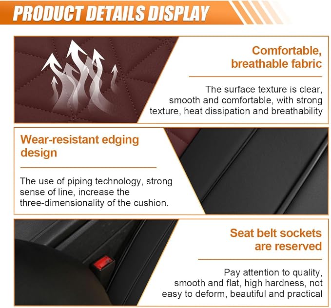 Luxury Faux Leather Car Seat Cover, Car Seats Cushion,Black&Red | Anti-Slip Waterproof Universal Front Bottom Seat Protector with Storage Pocket for Sedans, SUVs, Trucks, Triangular Pattern
