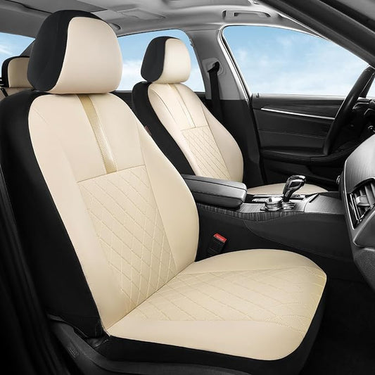 Coverado Car Seat Covers Front Pair, Automotive Leather Seat Covers for Car，Universal Fit Front Back Seat Cover, Non-Slip Waterproof Breathable Car Seat Protector