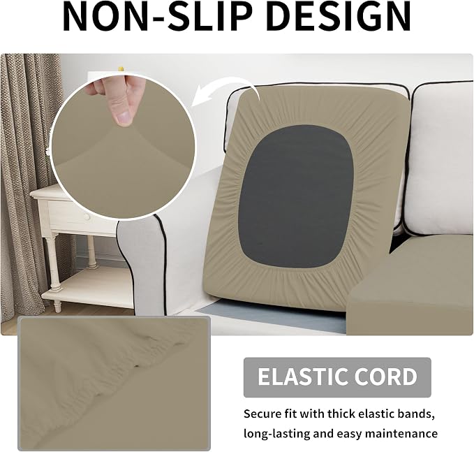 Easy-Going Waterproof Loveseat Cushion Covers, Non-Slip Leakproof Sofa Seat Cushion Slipcovers, Quilted and Stretch Furniture Protector for Dogs, Pets (2-Piece Loveseat Cushion, Beige)