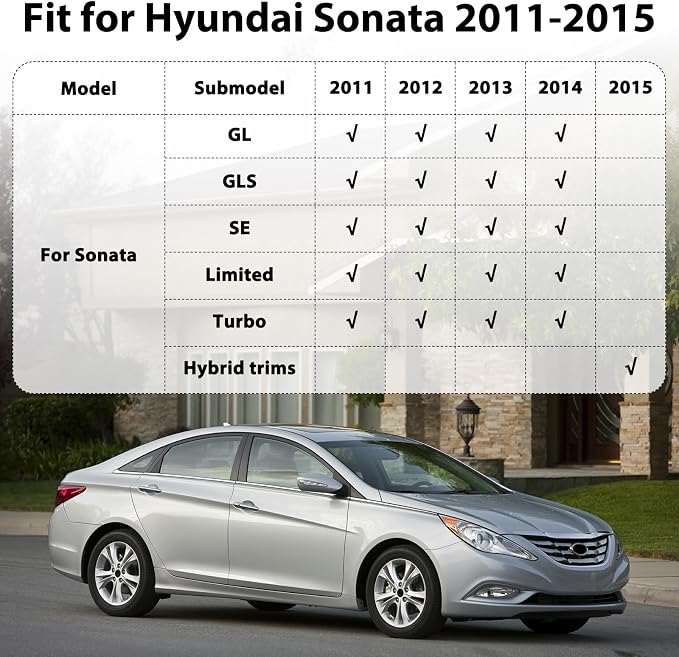 Floor Mats for Hyundai Sonata 2011-2014 & Sonata Hybrid 2015 | All Weather TPE Rubber Car Mats Custom Fit for Sonata, Waterproof Anti-Slip Heavy Duty Car Mats 1st & 2nd Row