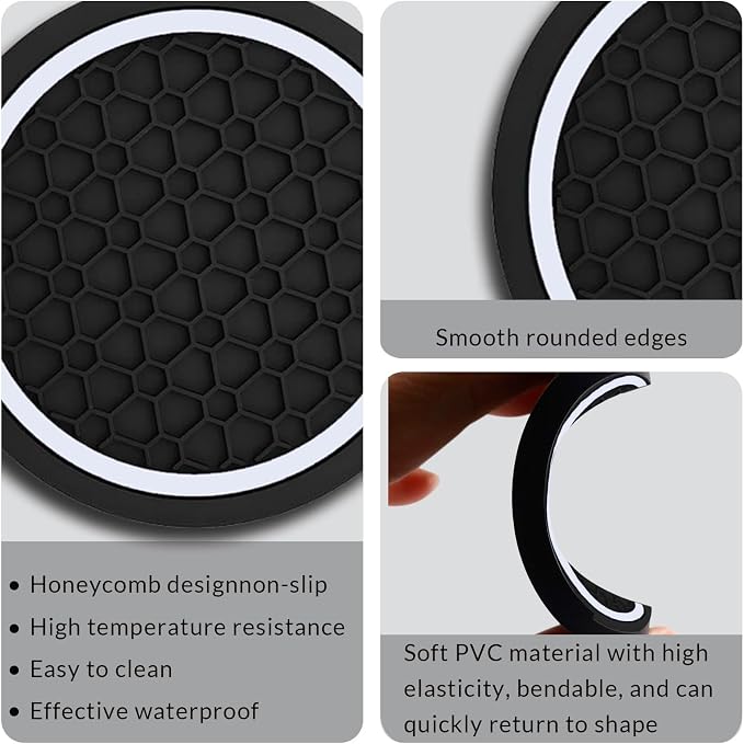 Car Cup Holder Coasters, Dustproof Automotive Interior Accessories Mat,2.75 Inch Non-Slip Insert Water Bottle Holder Pads, Universal for Vehicles, Trucks, RVs and More (Black/White, 2PCS)