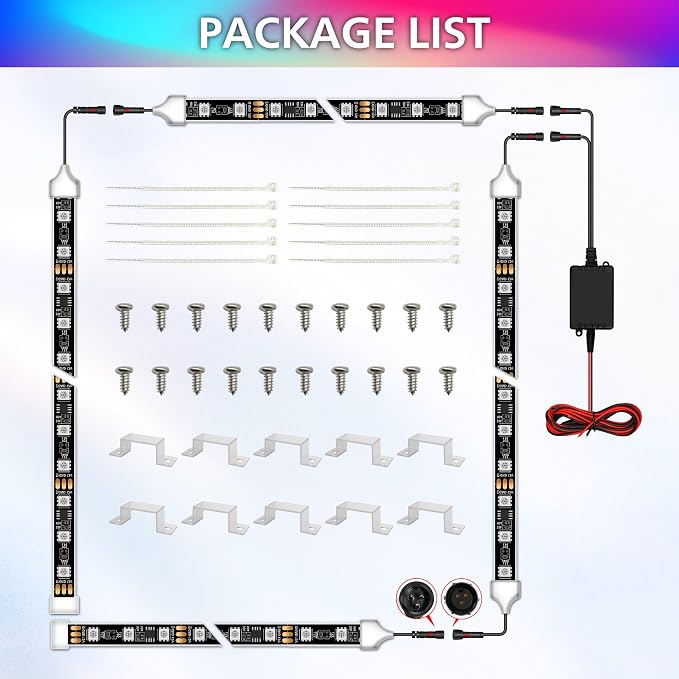 Underglow LED Light Kit 180 RGBI DIY Neon Strip for Car Truck | Underbody Exterior Accent Lighting with 16 Million Colors Music Sync Mode, for RV, SUV, Boat, Vans, 12V DC, IP65 Waterproof