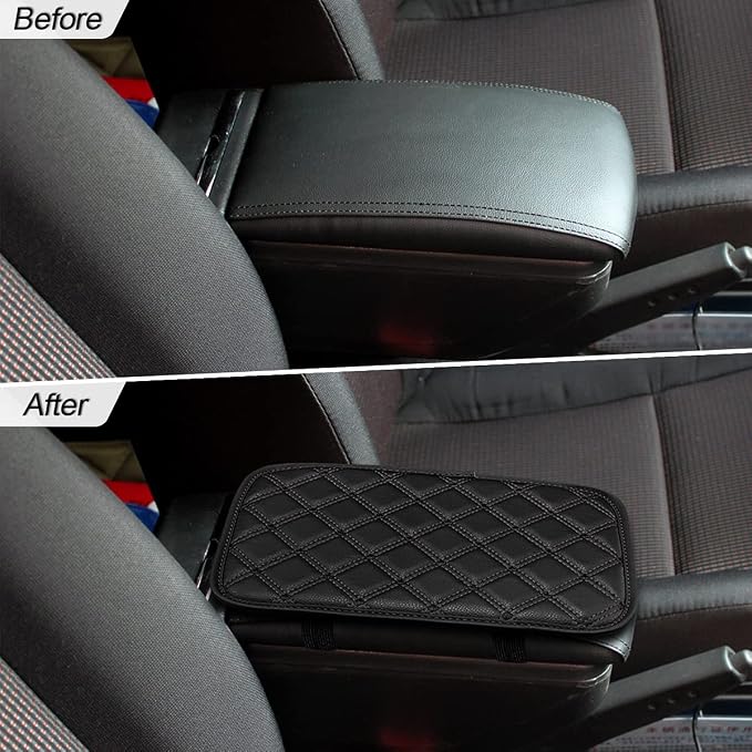 8sanlione Car Leather Center Console Cushion Pad, 11.4"x7.4" Waterproof Armrest Seat Box Cover Fit for Cars, Vehicles, SUVs, Comfort, Car Interior Protection Accessories (Black-2)