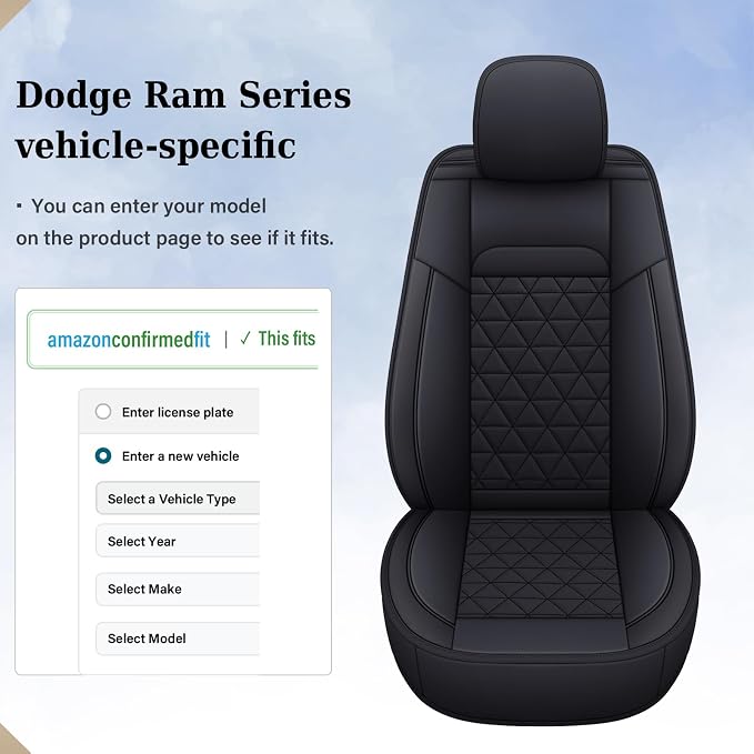 Coverado Ram Seat Covers Full Set, Waterproof Ram 1500 Seat Cover Compatible with 2002-2026 Dodge RAM 1500 2500 3500 Crew Quad Cab with Curved Bench, Black