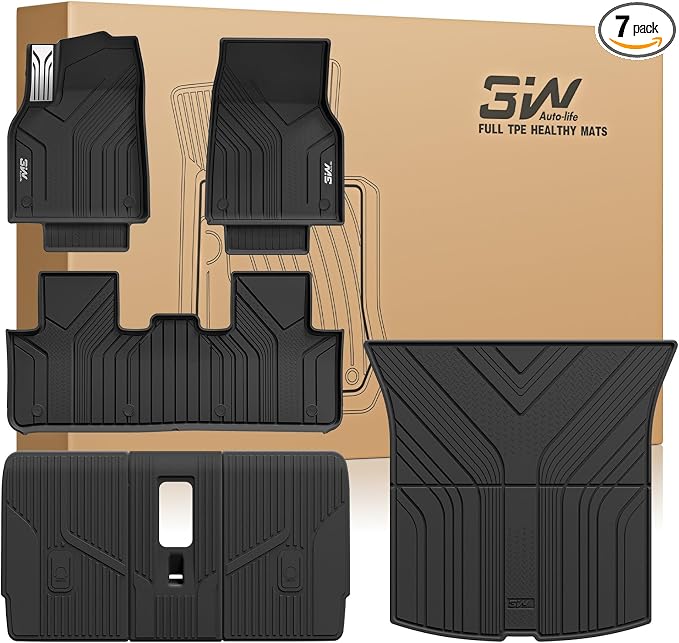3W Floor Mats for 2025 2026 Tesla Model Y (Only Fit Standard) Juniper 5 Seat with Rear Cargo Mat & Backrest Mat TPE Anti-Slip All Weather Tesla Model Y Accessories, Vigormold™