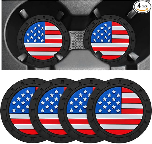 4 PCS Car Cup Holder Coasters, 2.75 Inch Universal Non-Slip American Flag Insert Coaster for Auto Cup Holders, Shockproof Car Drink Mat for Men Women, Vehicle Interior Decor (Colorful)