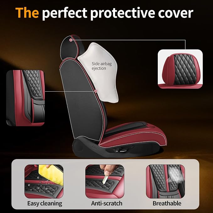 Fit HRV Car Seat Covers Compatible with Honda HR-V 2016-2023 2024 2025 2026.Full Coverage Waterproof Leather,All-Weather Seat Cushion Protector-Easy Installation(2 Front,Red)
