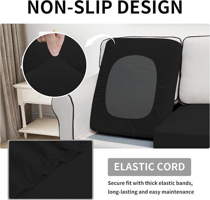 Easy-Going Waterproof Couch Cushion Covers, Non-Slip Leakproof Sofa Seat Cushion Slipcovers, Quilted and Stretch Furniture Protector for Dogs, Pets (3-Piece Sofa Cushion, Black)