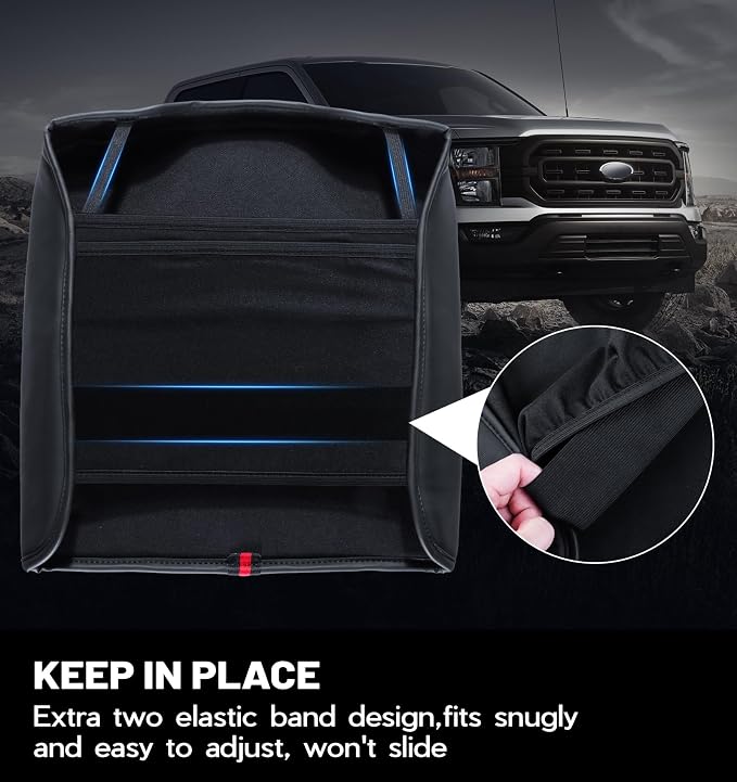 Sinvanho Center Console Cover for 2023 2024 2025 Ford F250 F350 F450 F550 Super Duty, PU Leather Armrest Box Cover, Truck Interior Accessories with Hidden Pockets (Fits Bucket Seat Console Only)
