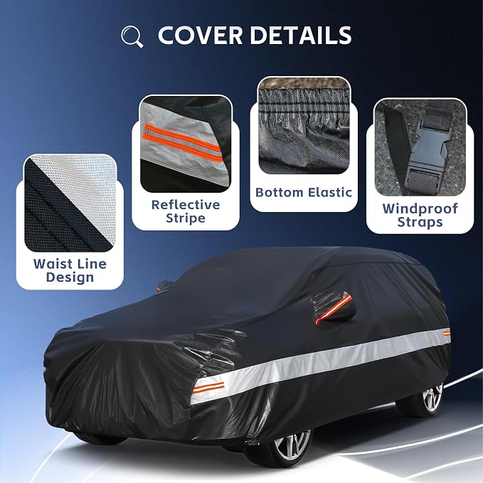 10 Layers SUV Car Cover Custom Fit for Chevrolet Chevy Equinox (2005-2026) Waterproof All Weather for Automobiles, Outdoor Full Cover Sun UV Rain Protection with Cotton.Black