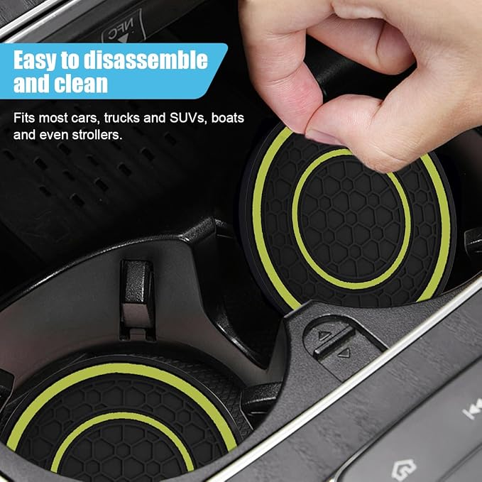 2PCS Car Cup Holder Coasters, 2.75 Inch Auto Non-Slip Anti Dust Cup Mats, Console Cup Holder Insert Coaster Auto Insulated Mats, Universal Interior Accessories for Most Cars (Yellow)