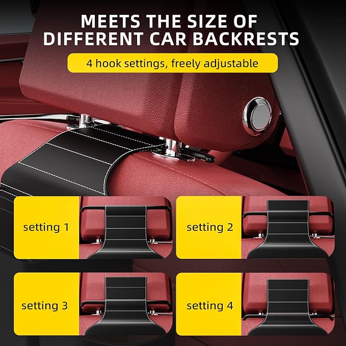 Back Seat Car Organizer with One Towel Leather Wood Materials (Black) | Tissue Box, 2 Drink Cup Holder, Phone Holder, Hook, Compatible with Most Vehicles